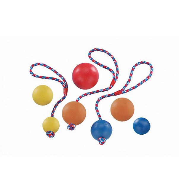 Nobby Vollgummi Ball mit Seil, farbig sortiert, 6 cm
