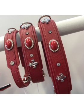 Lederhalsband " Mini Rubin " rot/silber, L:27cm...