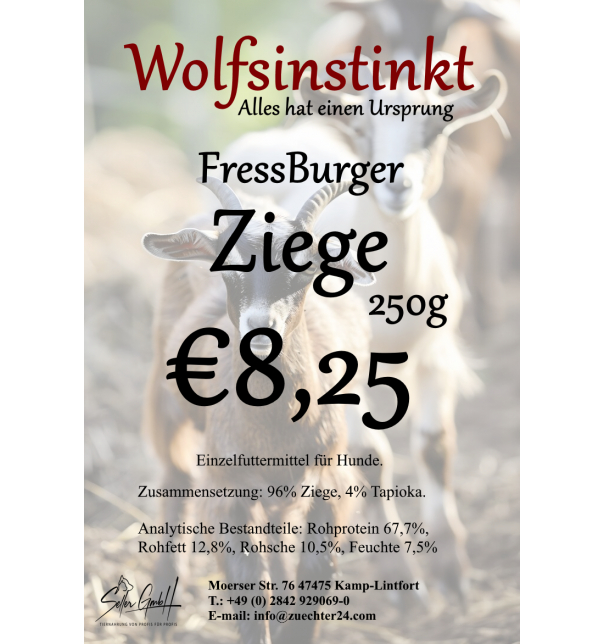 Wolfsinstinkt FressBurger Ziege, Scheiben - getrocknet, 250g