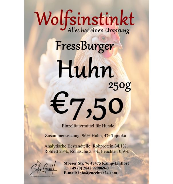 Wolfsinstinkt FressBurger Huhn, Scheiben - getrocknet, 250g