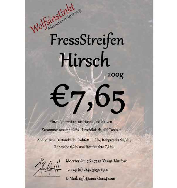 Wolfsinstinkt FressStreifen Hirsch, 200g