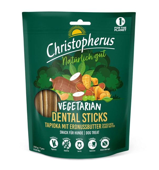 Christopherus Snack Vegetarian Dental Stick Erdnussbutter 250g